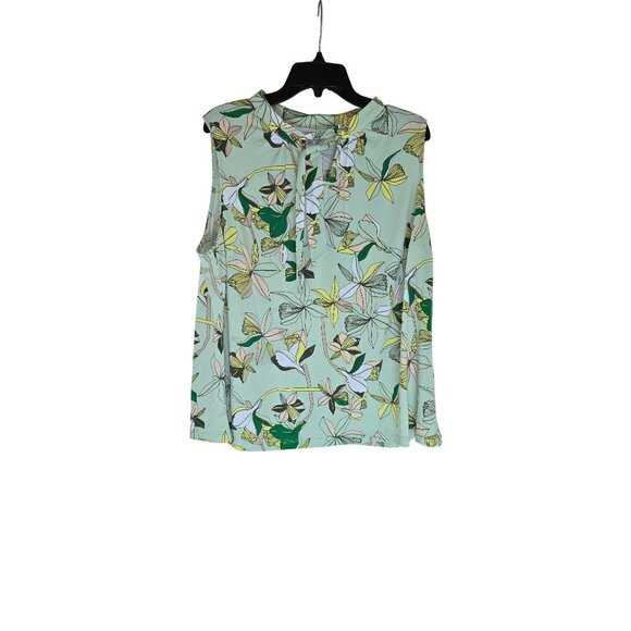 Liz Claiborne Womans Sleeveless Seagreen Floral Blouse 1X Lightweight Polyester - Picture 1 of 6